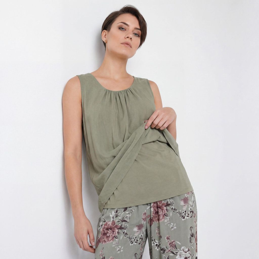 Top Long Shirt ärmelloses Sommer Oberteil Rundhals 36-50 für Damen