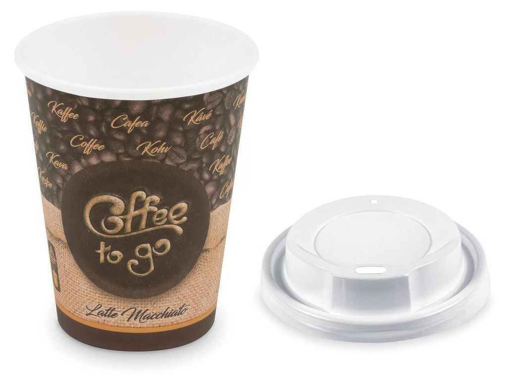 100x Kaffeebecher L 'Latte Macchiato To Go' mit Trinkdeckel Produktbild 