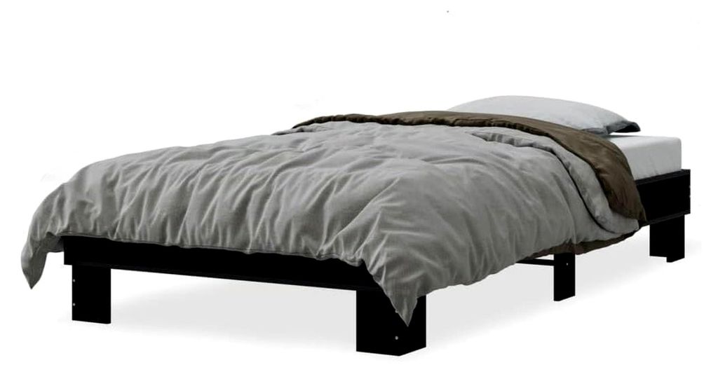 Bettgestell Schwarz 90x200 cm aus Holzwerkstoff und Metall
