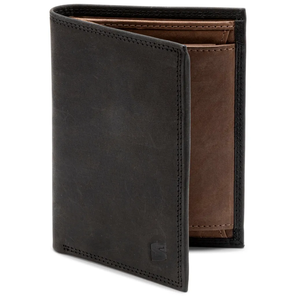 SERASAR | Portafoglio in pelle premium [Vintage] in pelle | Colore: Nero/Marrone | Lunghezza: 13cm