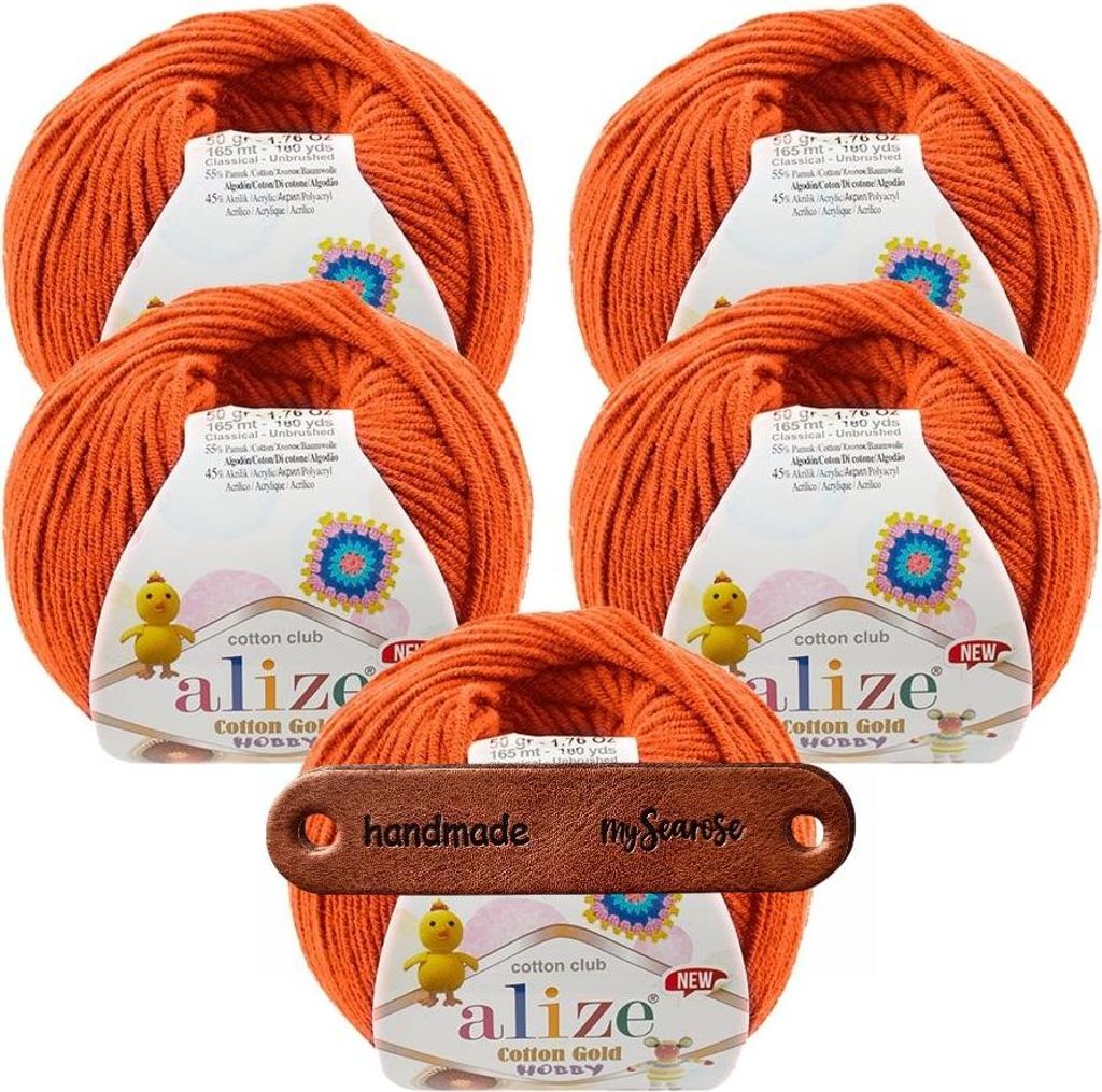 5 x ALIZE Baumwolle GOLD HOBBY NEW 37 ORANGE MIT LABEL