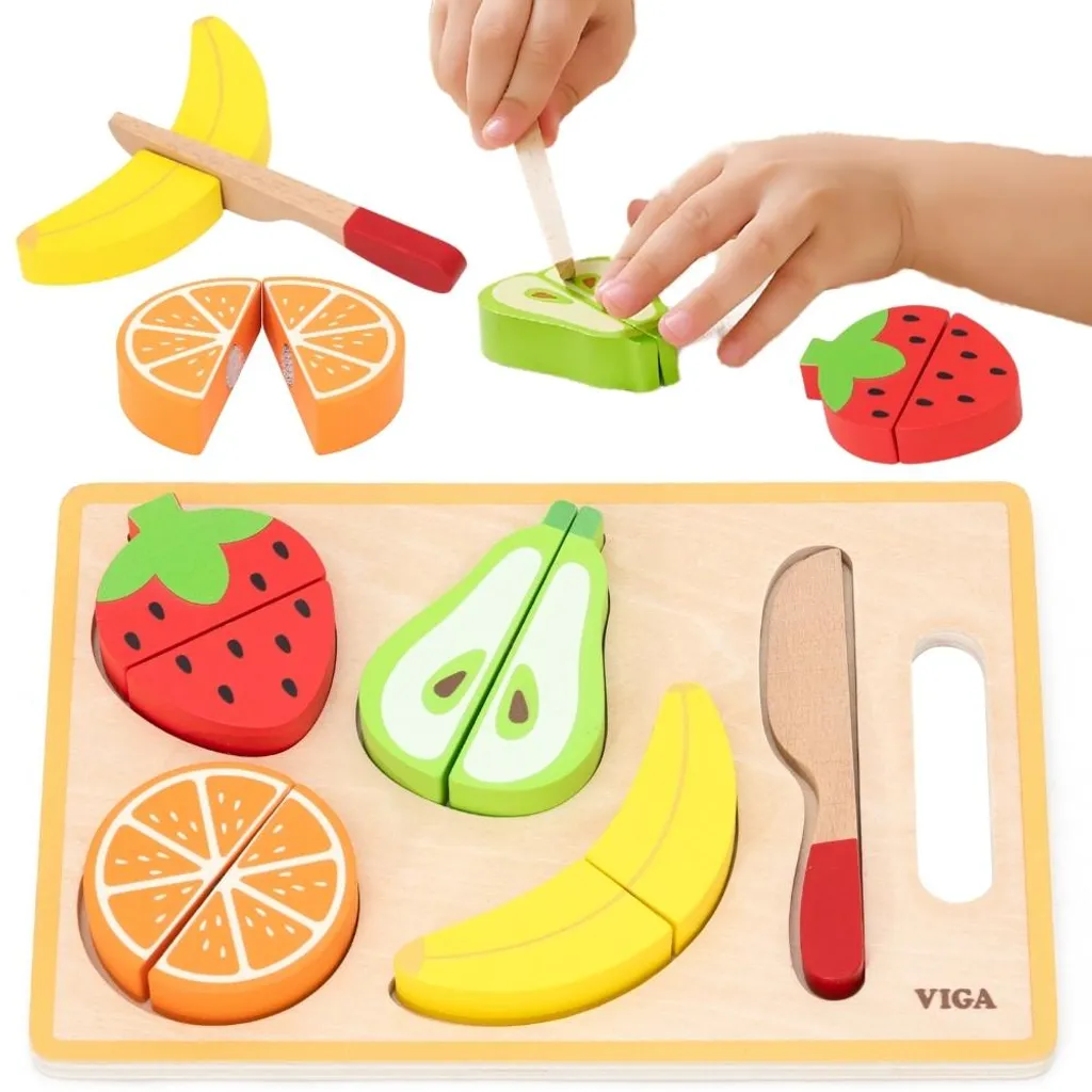 Plateau de fruits à découper en bois Viga jouet d'imitation éducatif