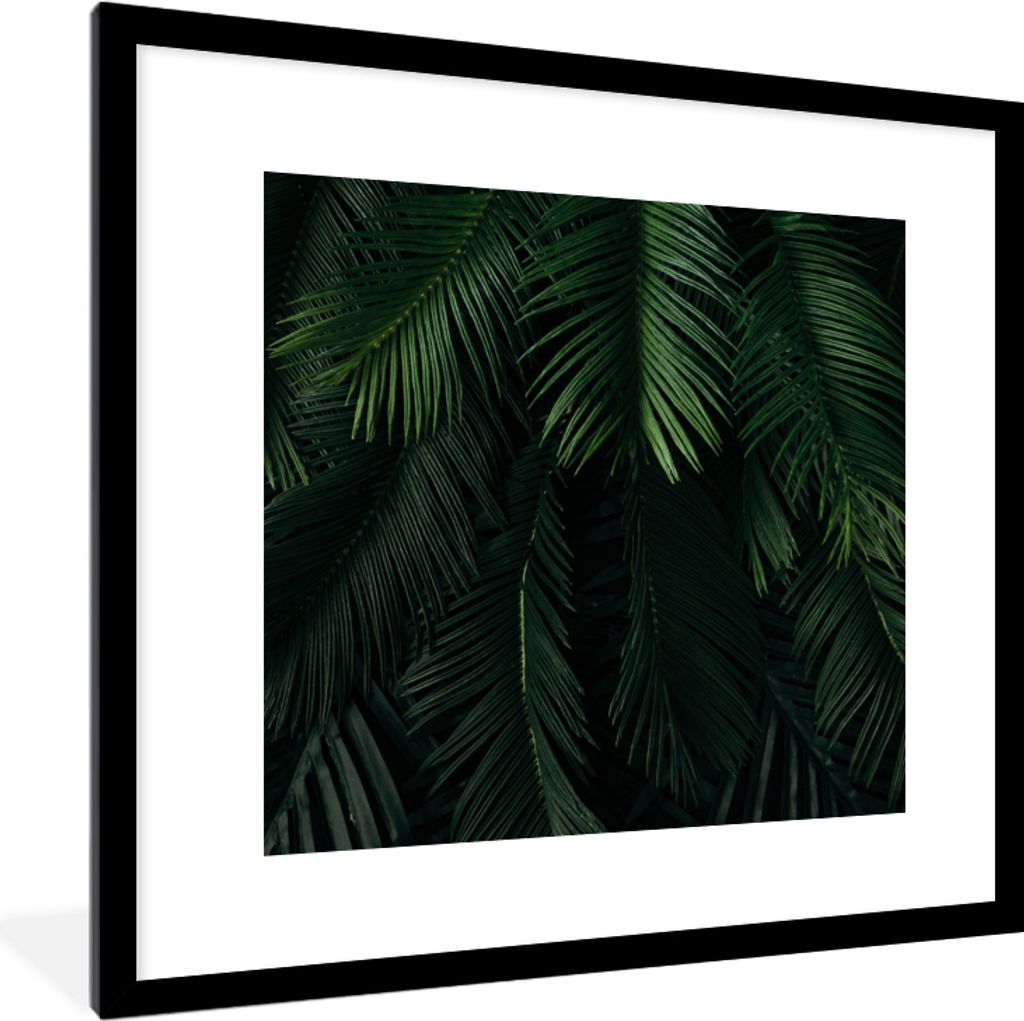 MuchoWow MuchoWow Gerahmtes Poster Blätter - Tropisch - Muster - Jungen - Mädchen - Kinder - Kind 40x40 cm - Poster mit zchwarzem Bilderrahme...