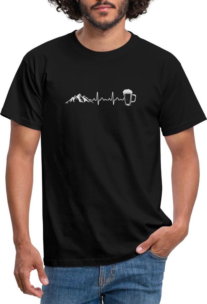 Spreadshirt Herzschlag Berge Bier Puls EKG Männer T-Shirt, S, Schwarz