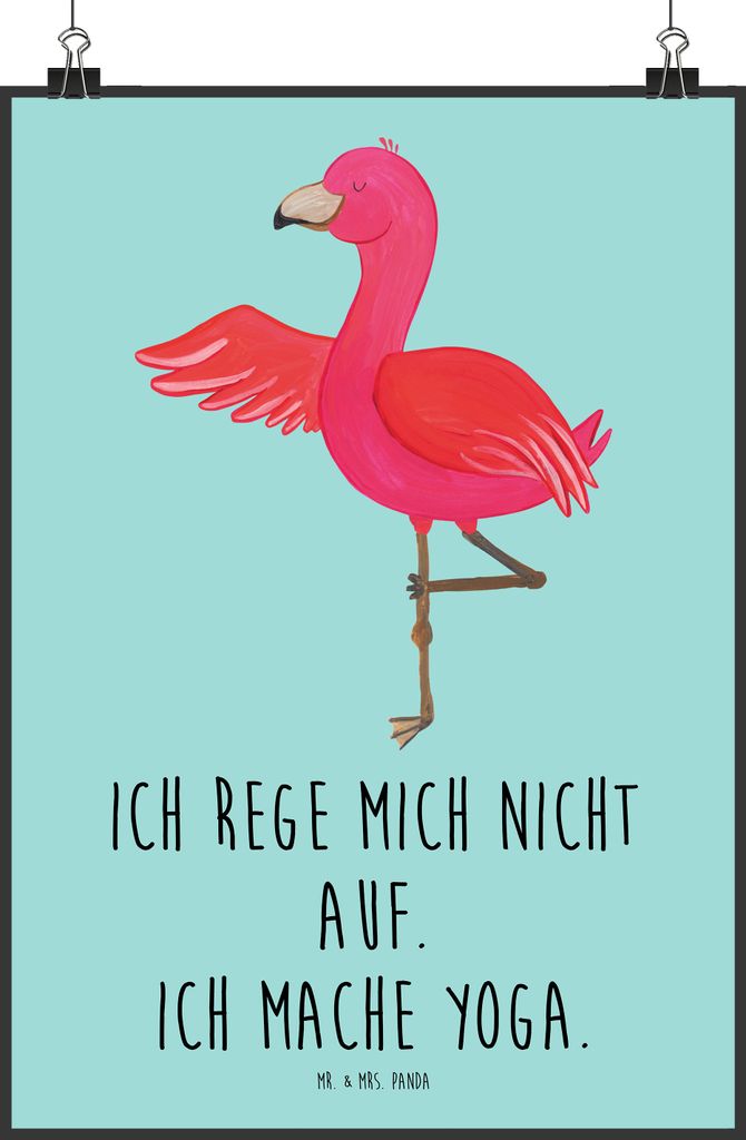 Mr. & Mrs. Panda Bild Flamingo Yoga DIN A2 - Türkis Pastell - Geschenk, drucke, Wandbild, Kunstdruck, wanddeko, Rosa, Namaste, Plakat, Meditieren,...