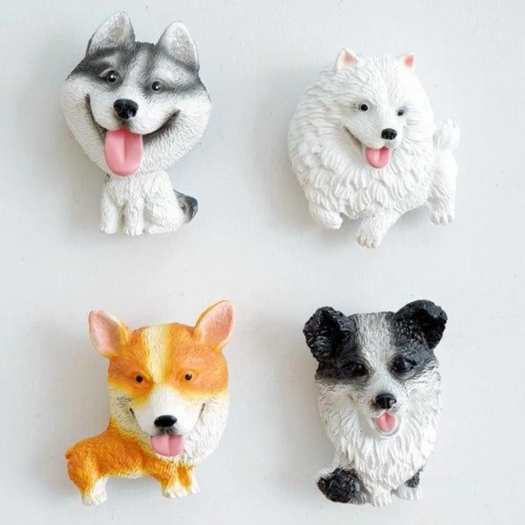 Aimants décoratifs chiens 3D haute qualité pour frigo et bureau set 4