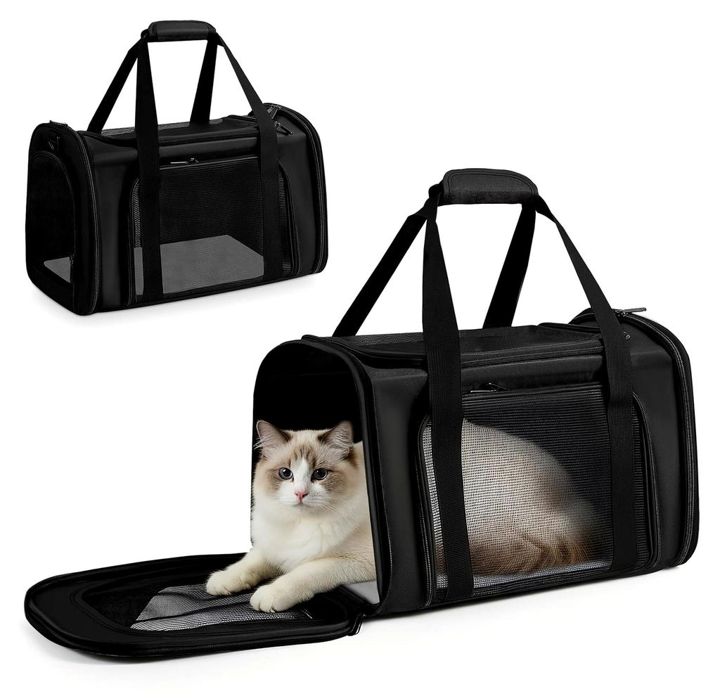 Transporttasche für Katzen und Hunde, Faltbare Katzentransportbox, Haustiertragetasche mit verstellbarem Schultergurt, Atmungsaktives Netzgewebe, ...