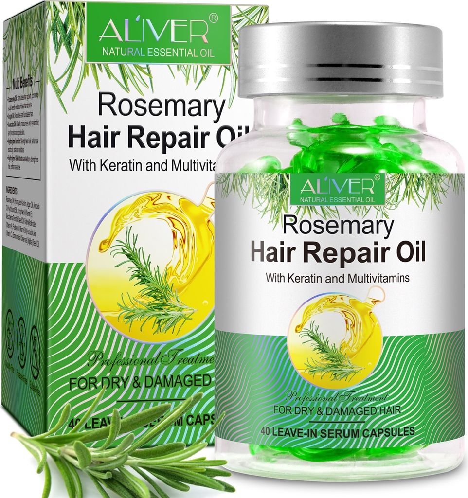 Rosmarinöl Ätherisches Öl mit Keratin und Vitaminen für Haarwachstum Haarpflege in Kapseln Bio Vegan, 1x 40 Kapseln