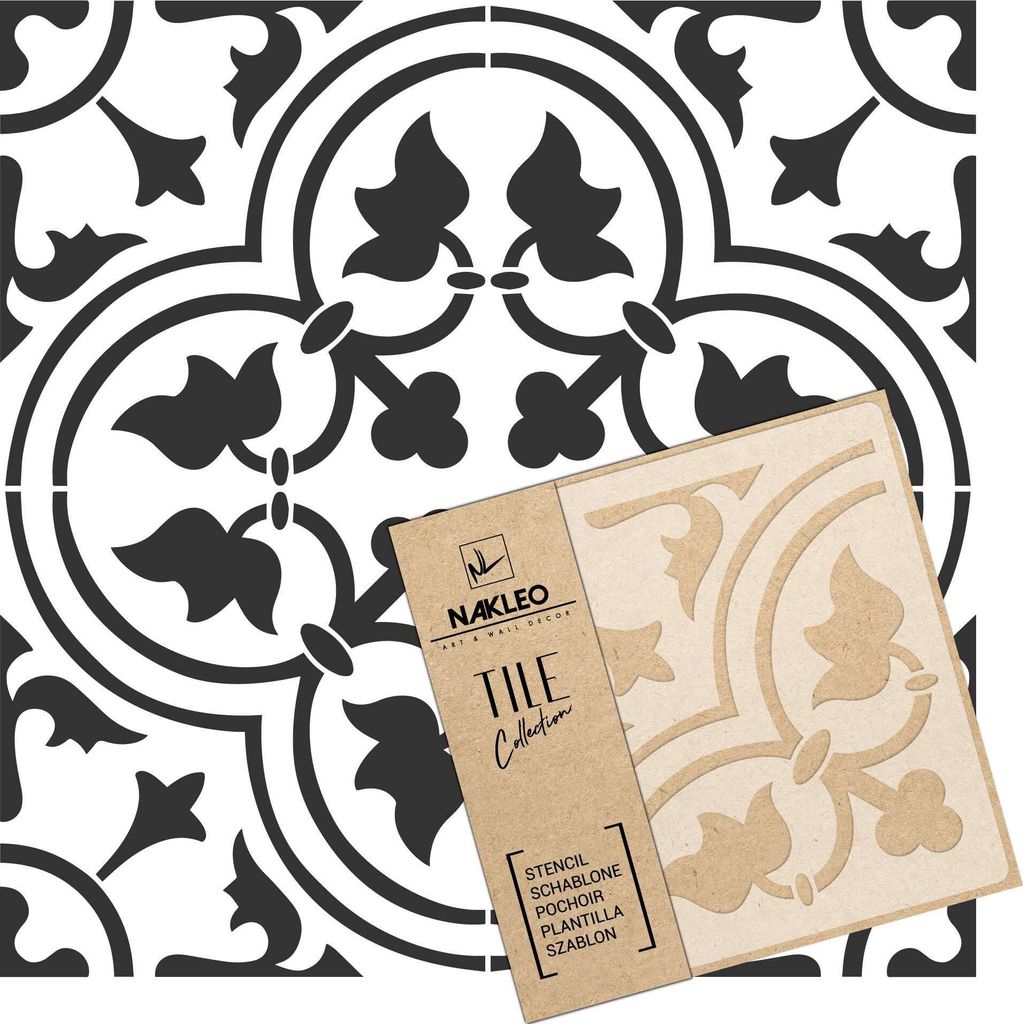 Tile Fliesen Schablone zum Malen 45x45 cm, Gozo Spanische Maurische Blume Marokkanisch, Kunststoff Wiederverwendbare Bodenschablone DIY