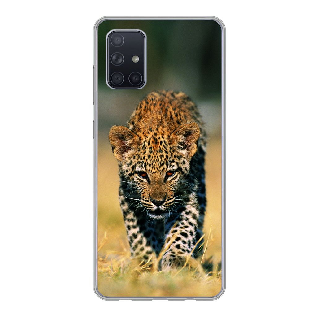 MuchoWow Handyhülle Schutzhülle Hülle für Samsung Galaxy A51 Leopard - Makro - Gras Silikon Softcase Handy Hülle - Schutzabdeckung