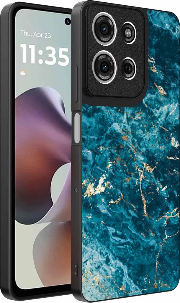 Geeignet für Motorola Moto G56 Telefon Fall mit Marmor Druck - TPU zurück Abdeckung Fall blau Marmor Design - Blau - Smartphonica