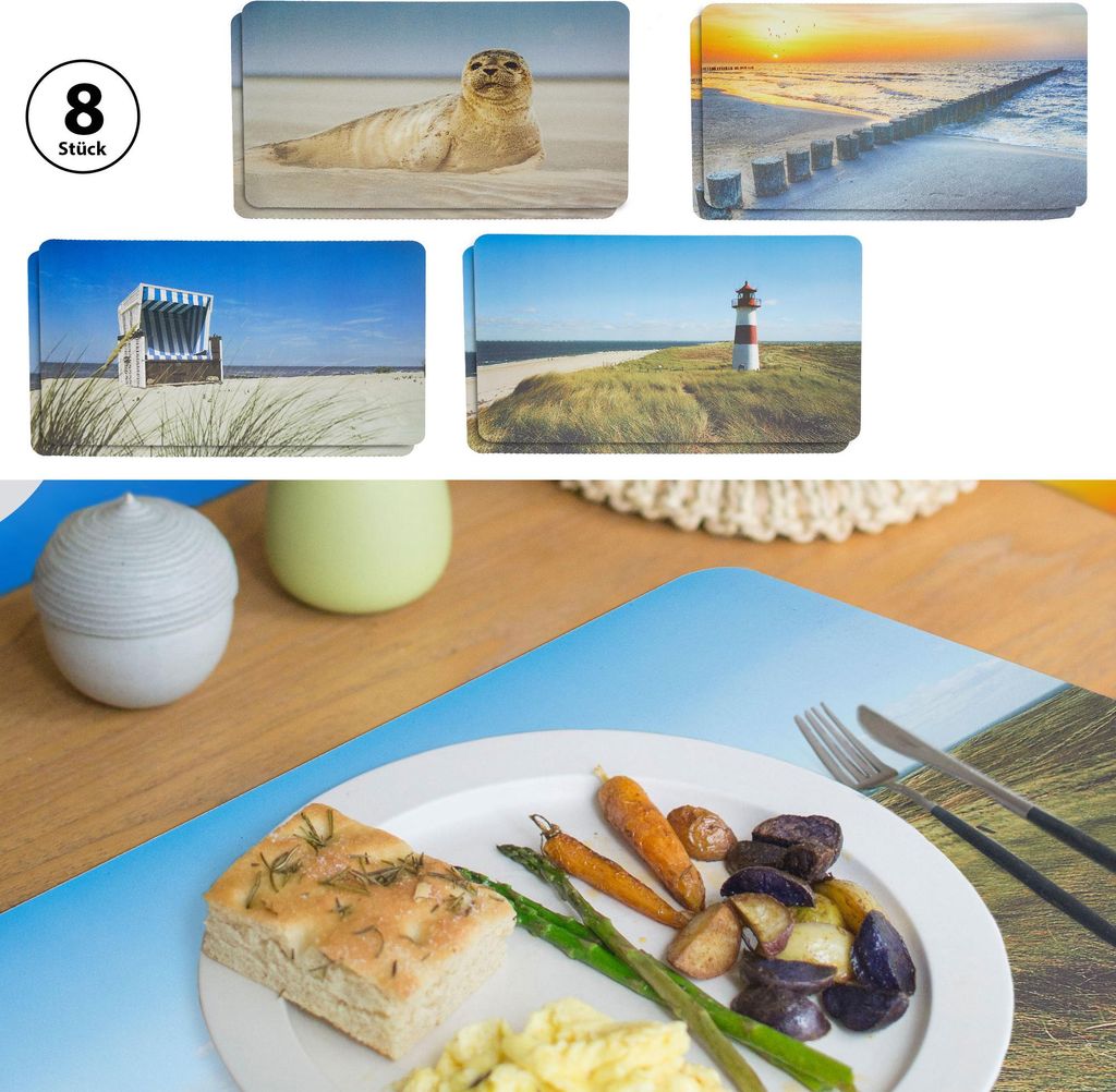 Platzmatte 8er Set "Maritim" 4 Motive á 2 Stück Platzset Produktbild 