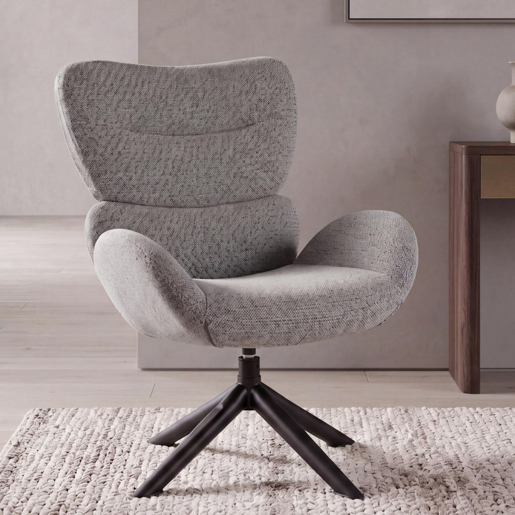 Loungestuhl HWC-Q53, Sessel Loungesessel Esszimmerstuhl, drehbar Metall Chenille (420g/m²) dunkelgrau