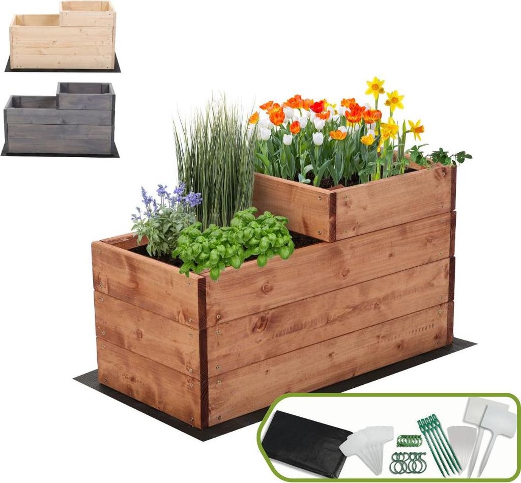 MODO24 Hochbeet Holz, Pflanzkasten, Massivholz, Kiefer, Kräuterbeet, Blumenkasten, Garten, Terrasse, 36x30x63 cm, Braun, ZP07