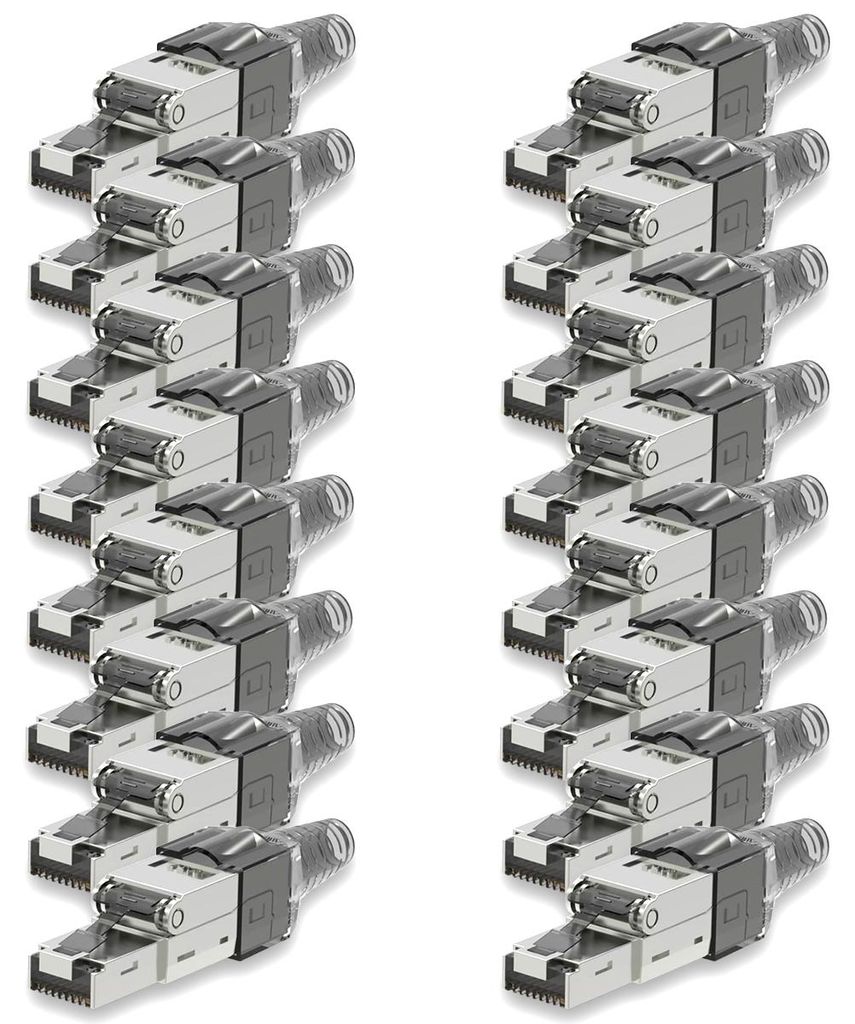 Netzwerkstecker CAT 7 Werkzeuglos 16 RJ45 Netzwerk Stecker geschirmt Metall Grau