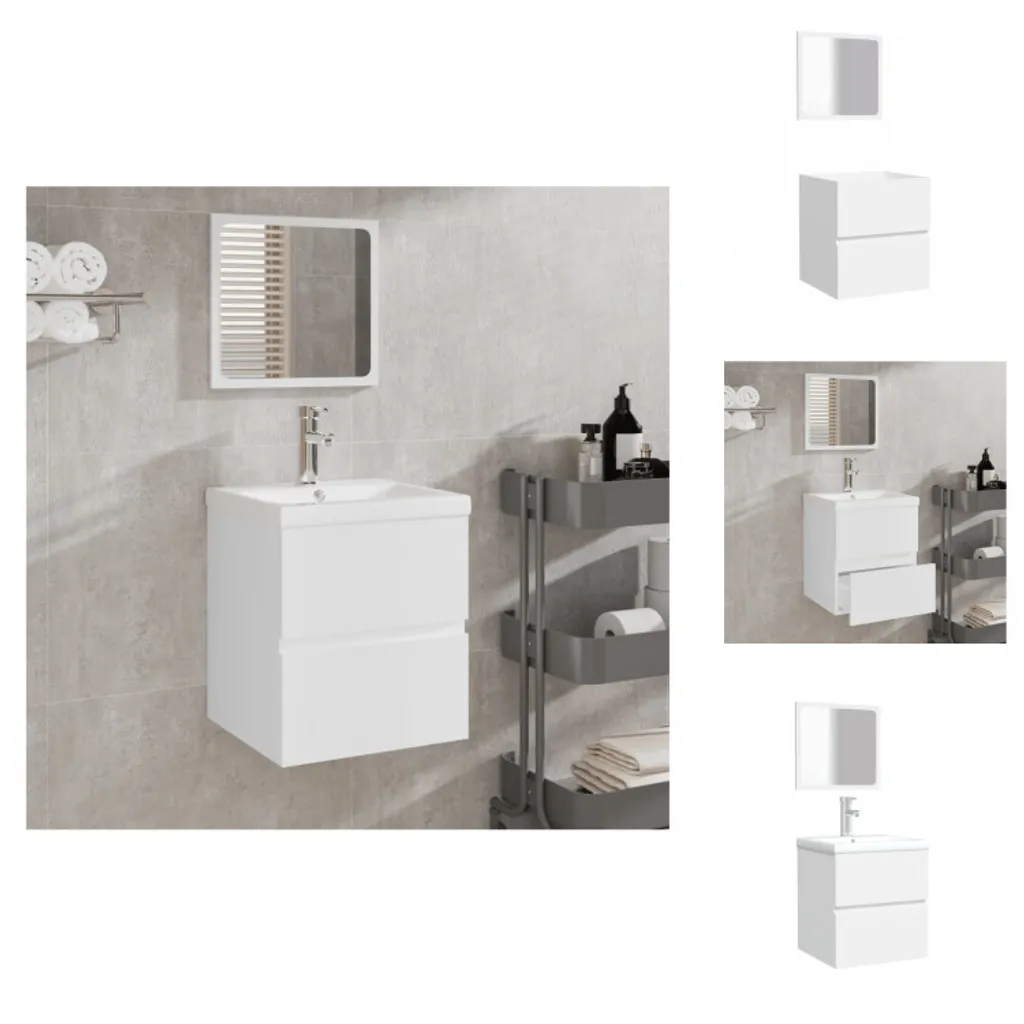 vidaXL Mobile Bagno con Specchio Legno Bianco - Set Completo Arredo