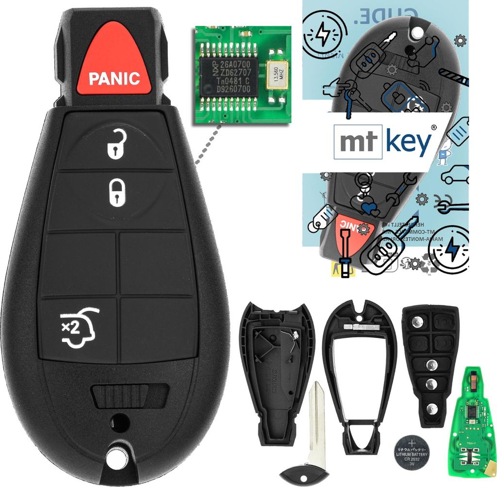 MT-KEY Funk Schlüssel 434MHZ kompatibel mit Chrysler Town & Country 08-13 Voyager 04- Dodge Caravan Journey Ram Grand Caravan Magnum Fernbedienung