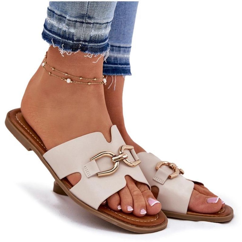Damen Flache Sandalen Mit Dekorativem Detail Beige Amiresna 36