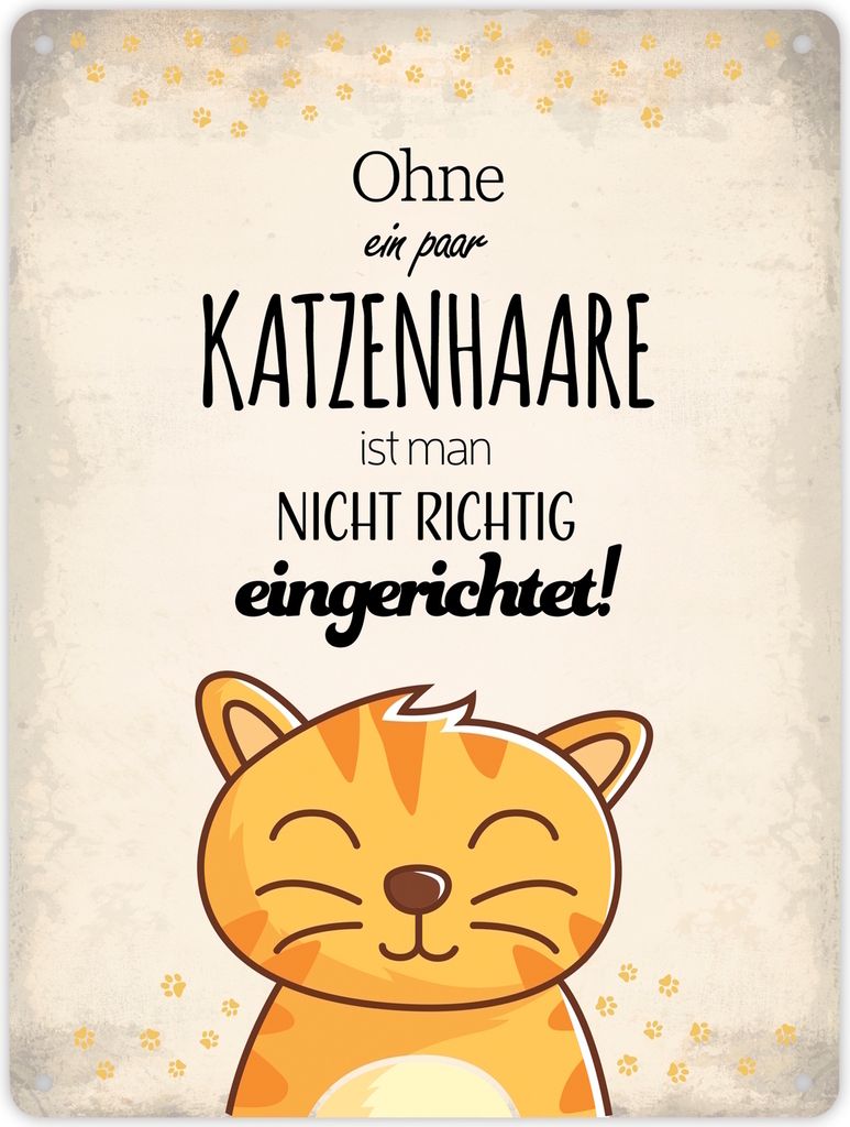 Metallschild XL mit Spruch: Ohne ein paar Katzenhaare ... Schild Blechschild