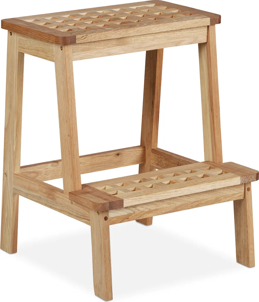 Marchepied bois de noyer robuste avec 2 marches larges et design naturel