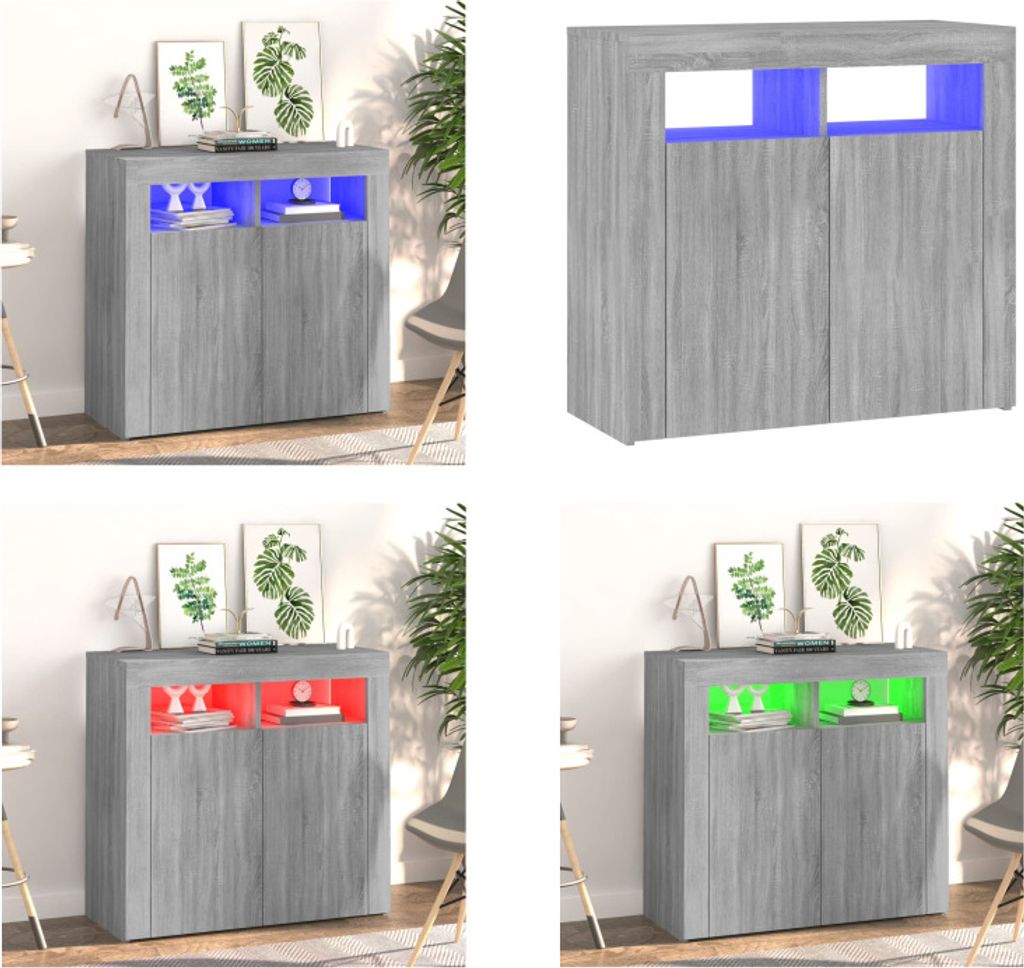 vidaXL Sideboard mit LED Beleuchtung Grau Sonoma 80x35x75 cm - Sideboard - Sideboards - Sideboard Mit LED-Leuchten - LED Sideboard