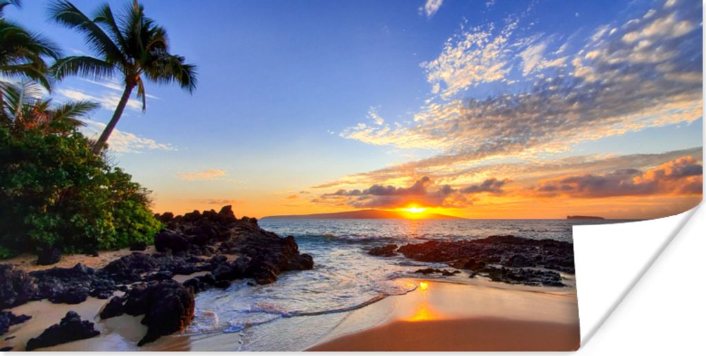 MuchoWow Poster Strand - Meer - Sonnenuntergang - Hawaii 40x20 cm - Poster für die Wand - Poster Schlafzimmer
