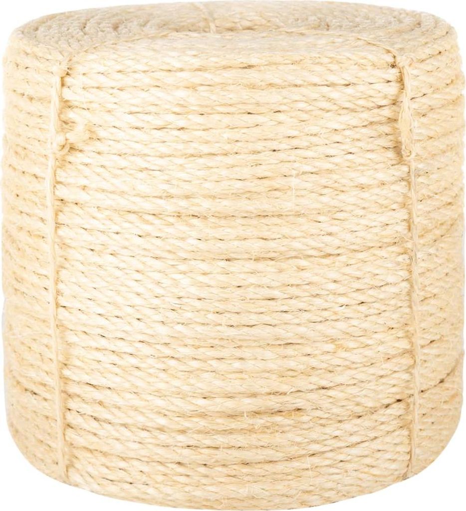 A close-up, straight-on view of a roll of sisal rope.