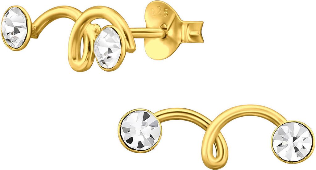 Ear Climber Ohrringe Ohrstecker 925 Sterling Silber vergoldet mit Kristallen Material - Silber vergoldet