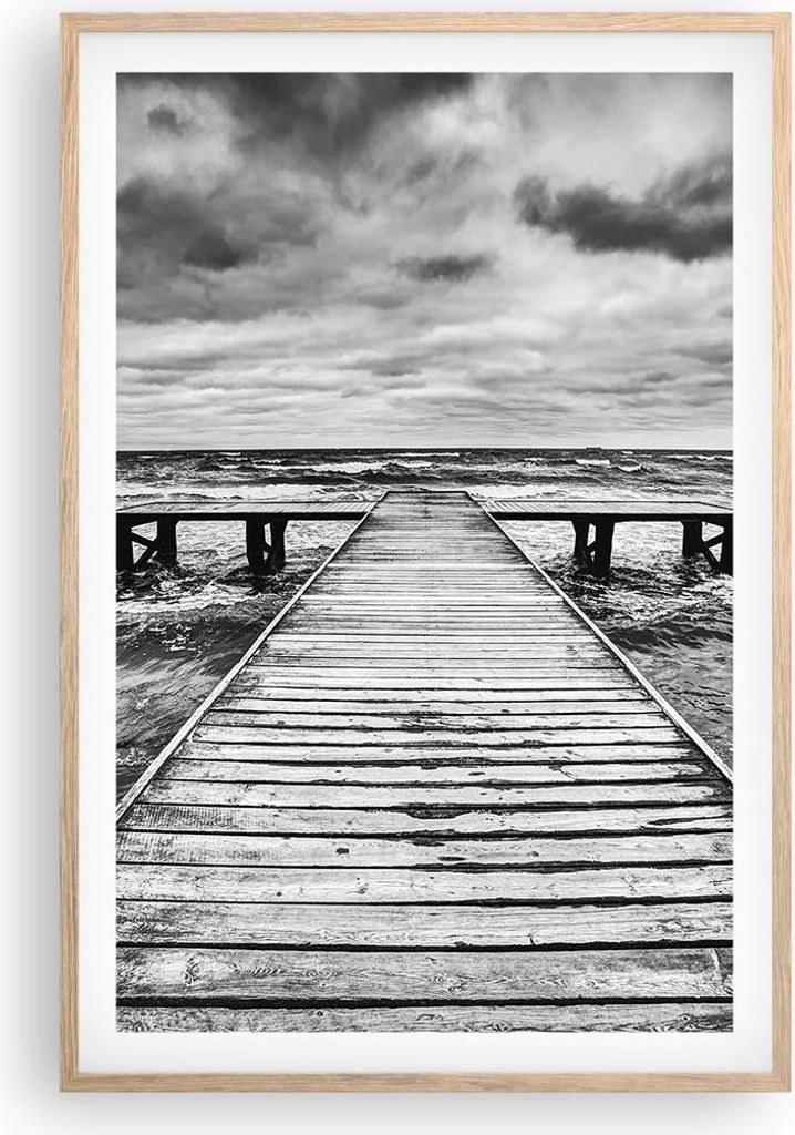 Gerahmtes Poster - Rahmen in heller Eiche - Brücke Meer Welle - 61x91,5 cm - Wand Bild - Wanddeko - Wandbilder - Wandposter - Bilderrahmen - Bilde...