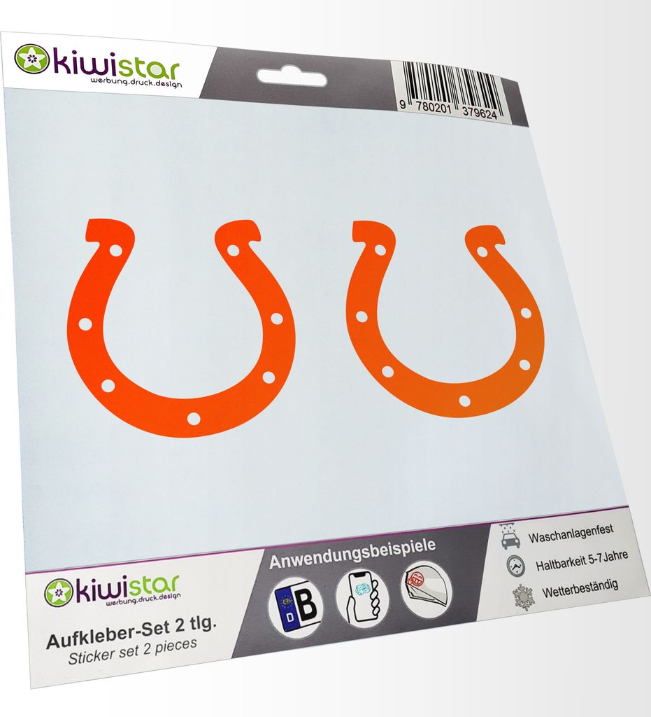Kiwistar - 2x Kennzeichenaufkleber - neonorange - 21 mm Hufeisen - Glücksbringer Aufkleber für Auto, Laptop, Fahrrad, LKW, Motorrad Mehrfarbig JD...