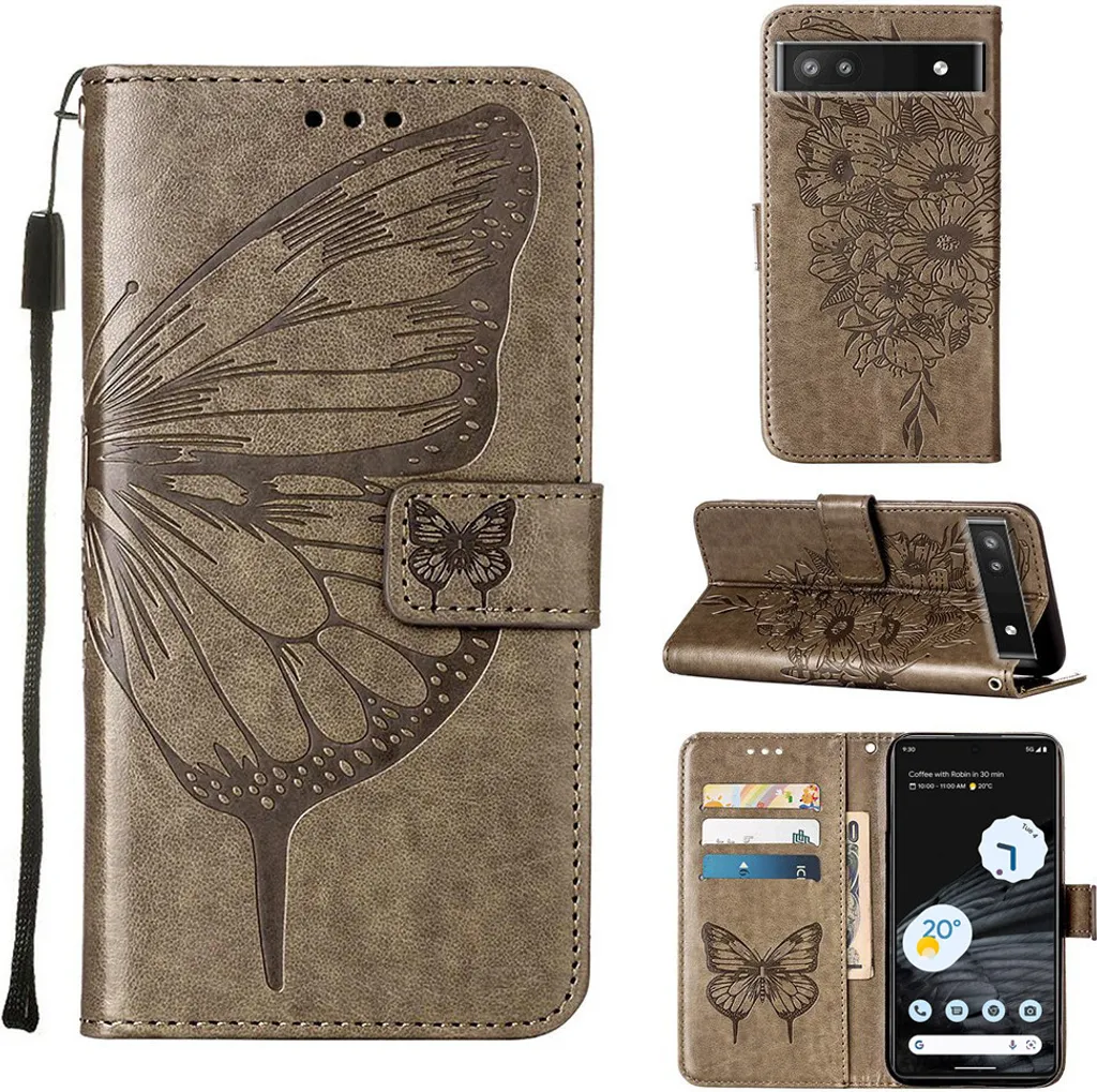 Cover Portafoglio Google Pixel 7 Grigia | Elegante Farfalla in Rilievo