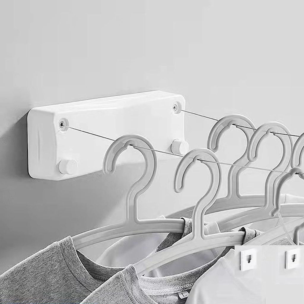 5,2 m ausziehbare Indoor-Kleiderleine mit doppeltem Seil - Ausziehbare Balkon-Wäscheleine für die Wand - Geeignet für Schlafzimmer, Badezimmer, ...