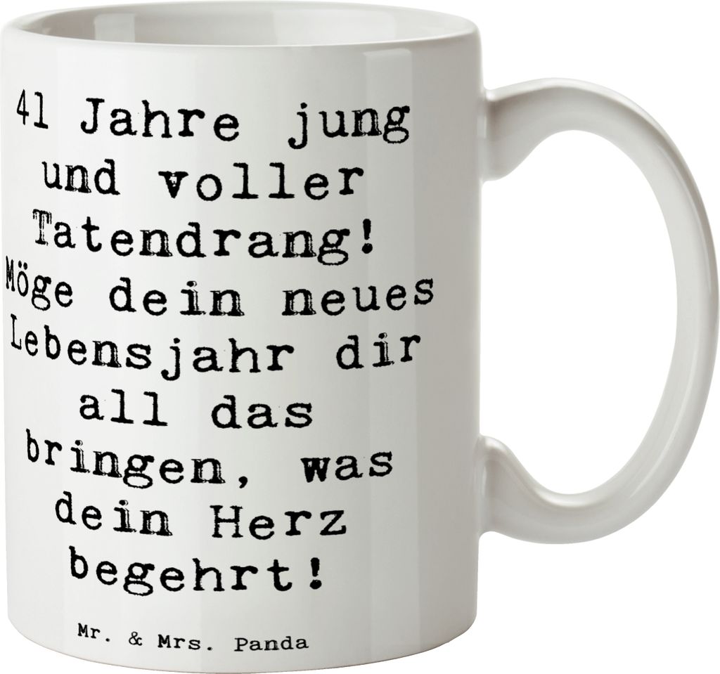 Mr. & Mrs. Panda Pott Spruch 41. Geburtstag Tatendrang - Weiß - Geschenk, Tasse, Mittvierziger, Happy Birthday, Party, Bedruckte, Geburtstagsdekor...