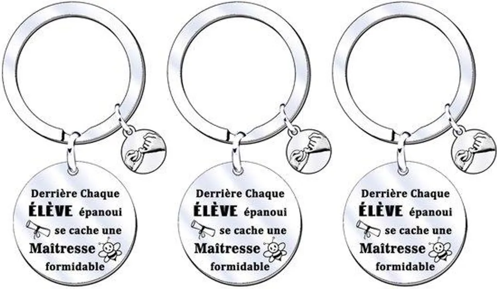 Porte-clés en argent massif gravé Merci Maîtresse idée cadeau de fin d'année