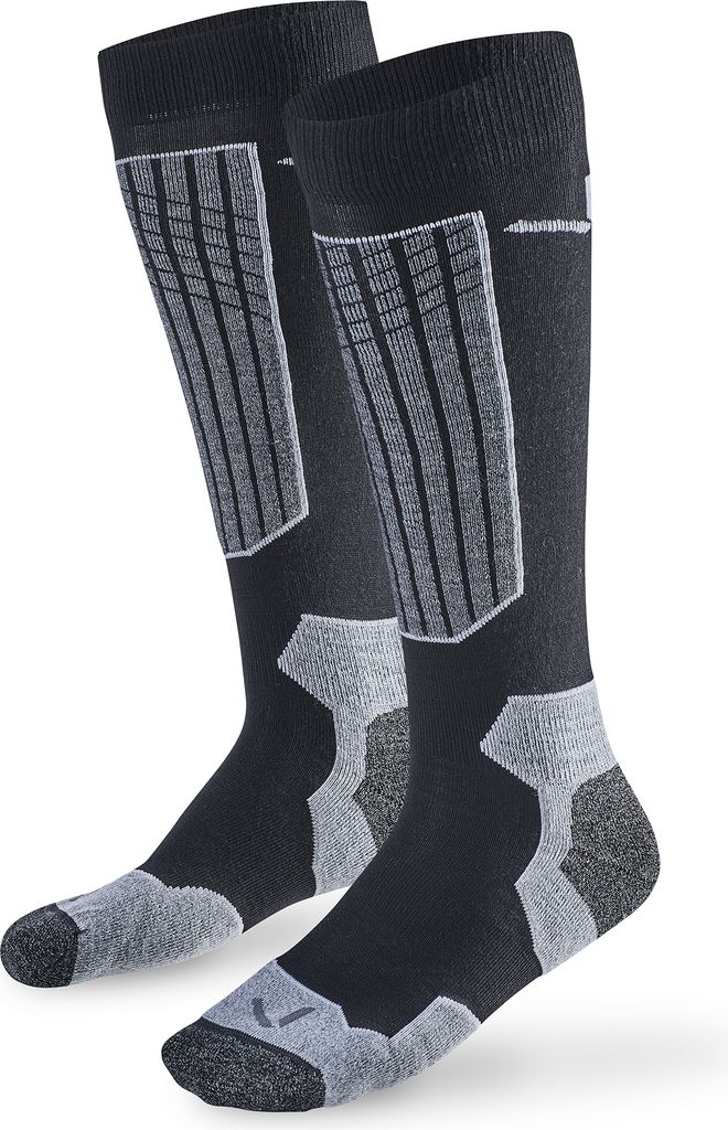 BLACK CREVICE - Damen/Herren/Kinder - Merino Ski-, Snowboard- & Wintersportsocken - 2 Paar | Farbe: Schwarz/Weiß | Größe: 1 (35-38)