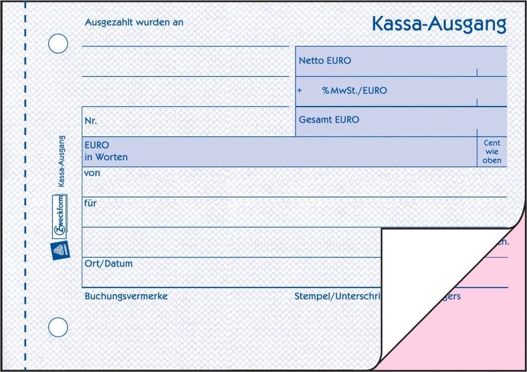 Kassa-Ausgang A6 quer weiß/rosa selbstdurchschreibend VE=20x2x40 Blatt