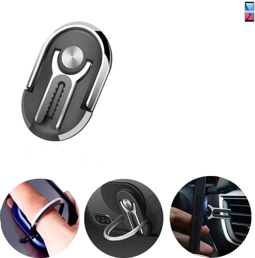 K-S-Trade 3in1 Smartphone-Ring Handy-Ring kompatibel mit ZTE Blade V9 Fingerhalterung Handyring Tischständer Lüftungsgitter-Halterung Tisch