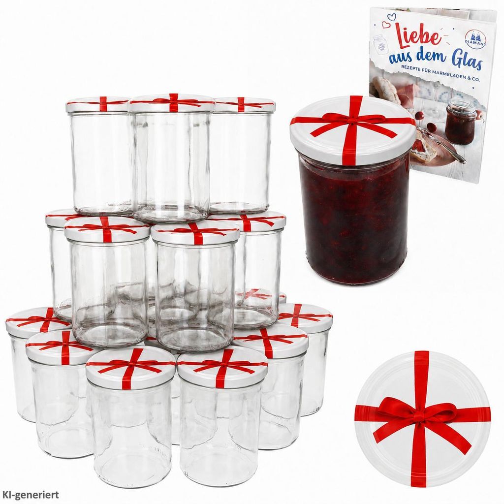 50er Set Marmeladenglas 435ml Einmachglas TO82 Schleifen Produktbild 