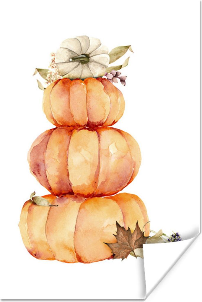 MuchoWow Poster Kürbis - Herbst - Aquarellfarbe 120x180 cm - Kunstposter
