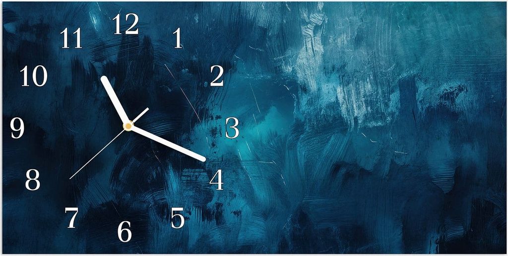 Wanduhr aus Glas mit Motiv Abstrakte Blautöne- 60 x 30 cm - inkl. Aufhängesystem