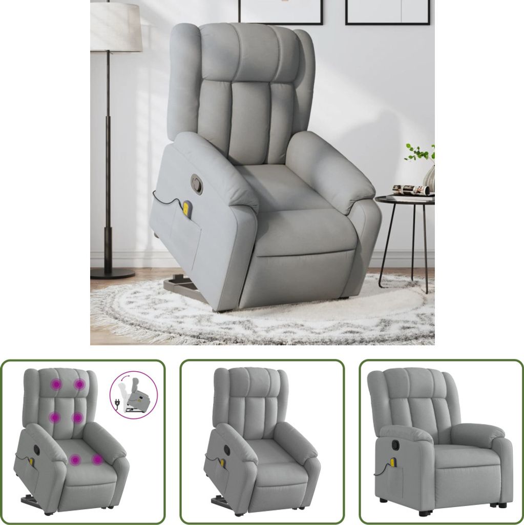 The Living Store Massagesessel mit Aufstehhilfe Hellgrau Stoff