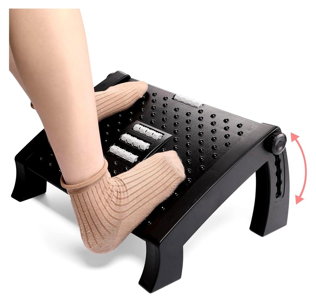 Fußstütze für den Schreibtisch, höhenverstellbare Fußablage mit Massagefunktion, rutschfest, ideal für die Nutzung am Arbeitsplatz oder beim ...