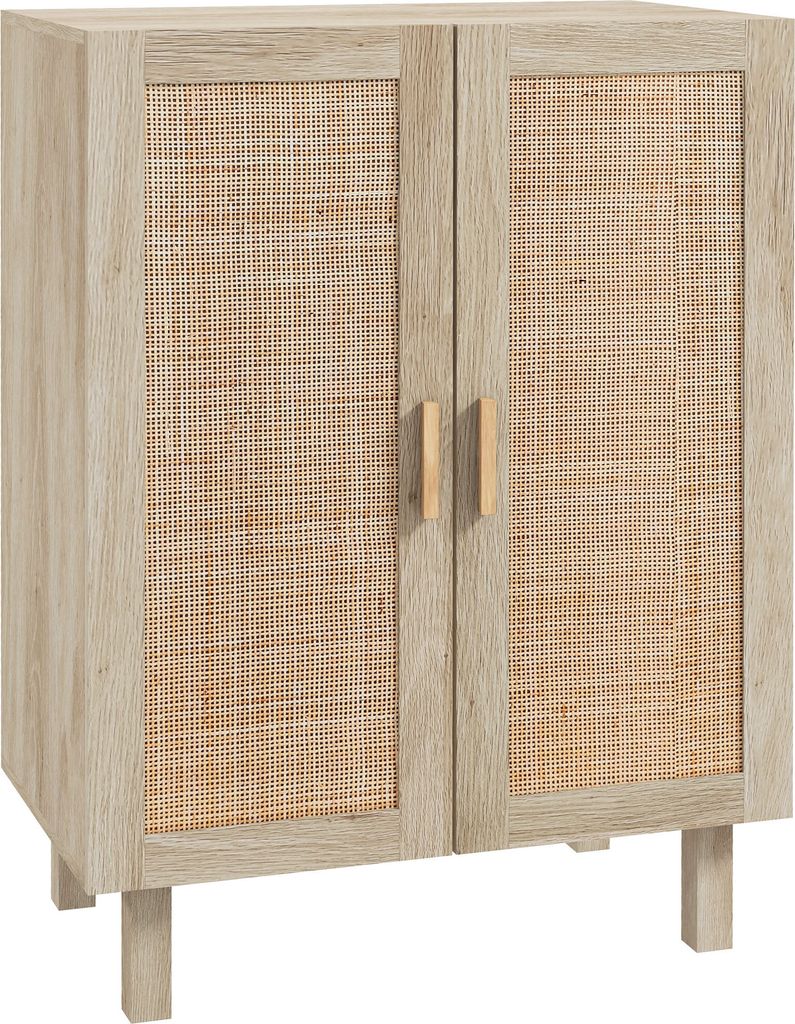 HOMCOM Hohes Sideboard im Bohemian-Design mit Doppeltür und 3 Korbregalen – 73 x 41 x 102 cm