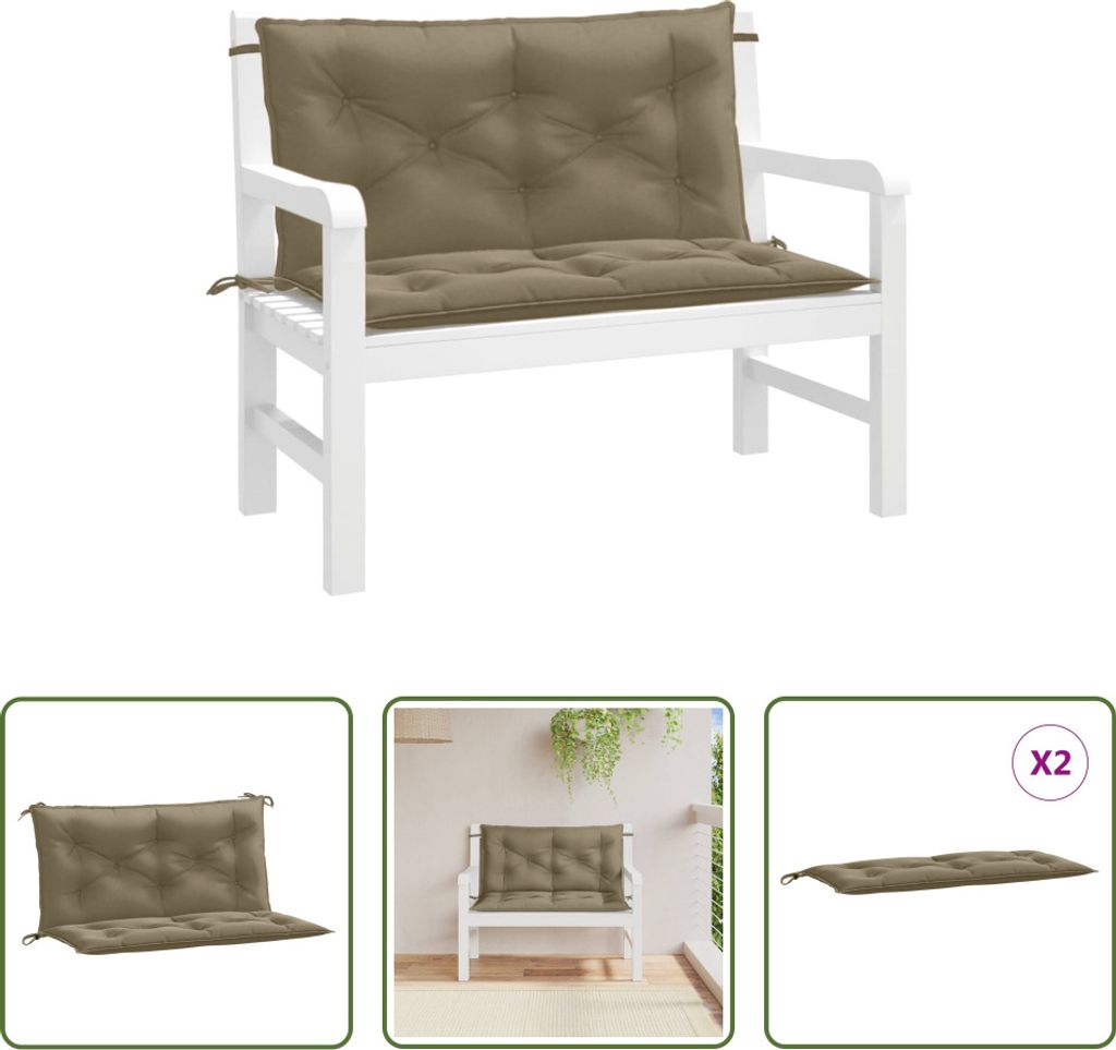 The Living Store Gartenbank-Auflagen 2 Stk. Melange Taupe 100x50x7 cm Stoff