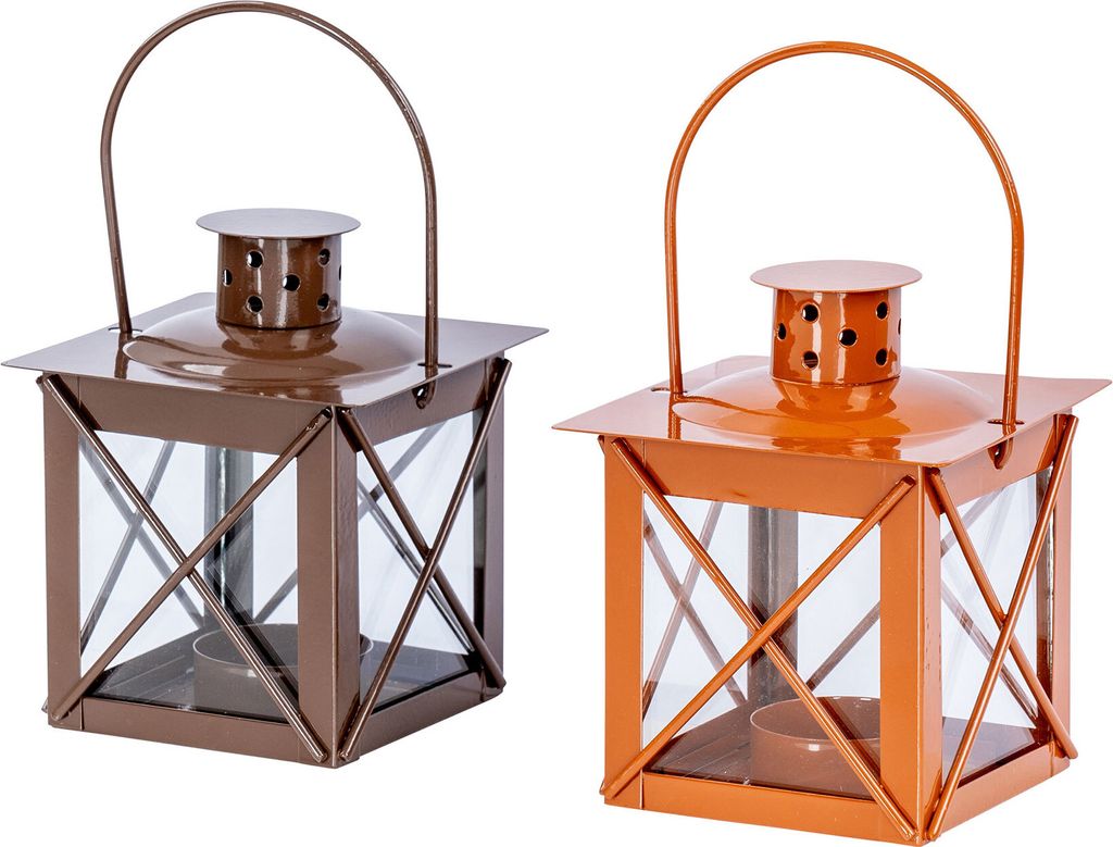2er Set Windlicht H10cm Laterne Braun Metall Tischdeko Produktbild 