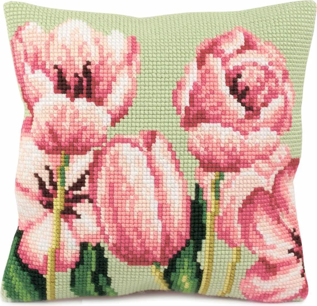 Décoration DIY : Kit point de croix coussin Tulipe pour salon et loisir