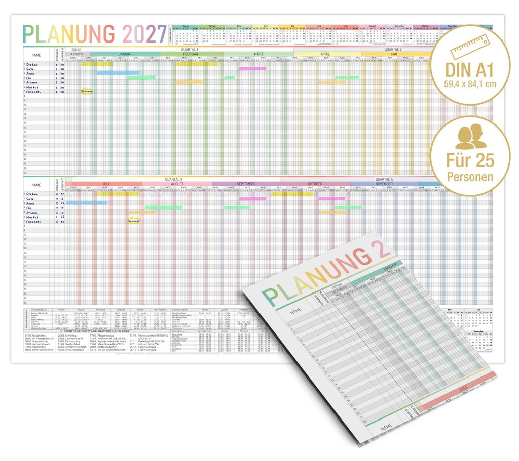 Urlaubsplaner 2027 A1 Bunt Wandkalender XXL – Produktbild 