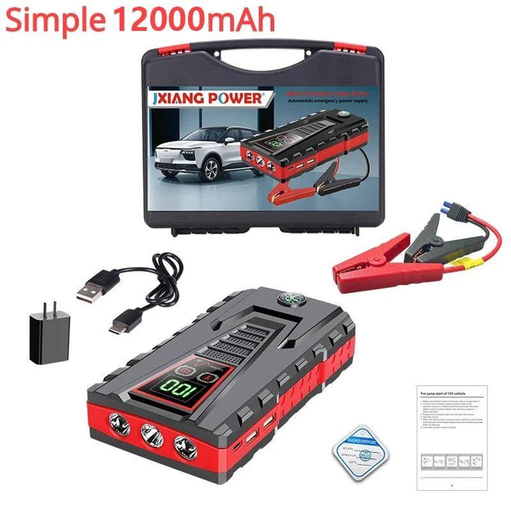 Tragbare Auto-Starthilfe - Jump Starter 12V Powerbank - 5000A Spitzenstrom - 99800 mAh - Für Benzin & Diesel - Notstart - Vereinfachter Werkzeugko...