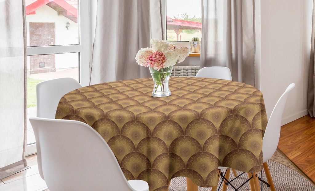 ABAKUHAUS Ethnisch Runde Tischdecke, Altorientalische Damast, Kreis Tischdecke Abdeckung für Esszimmer Küche Dekoration, 150 cm, Pale Redwood San...