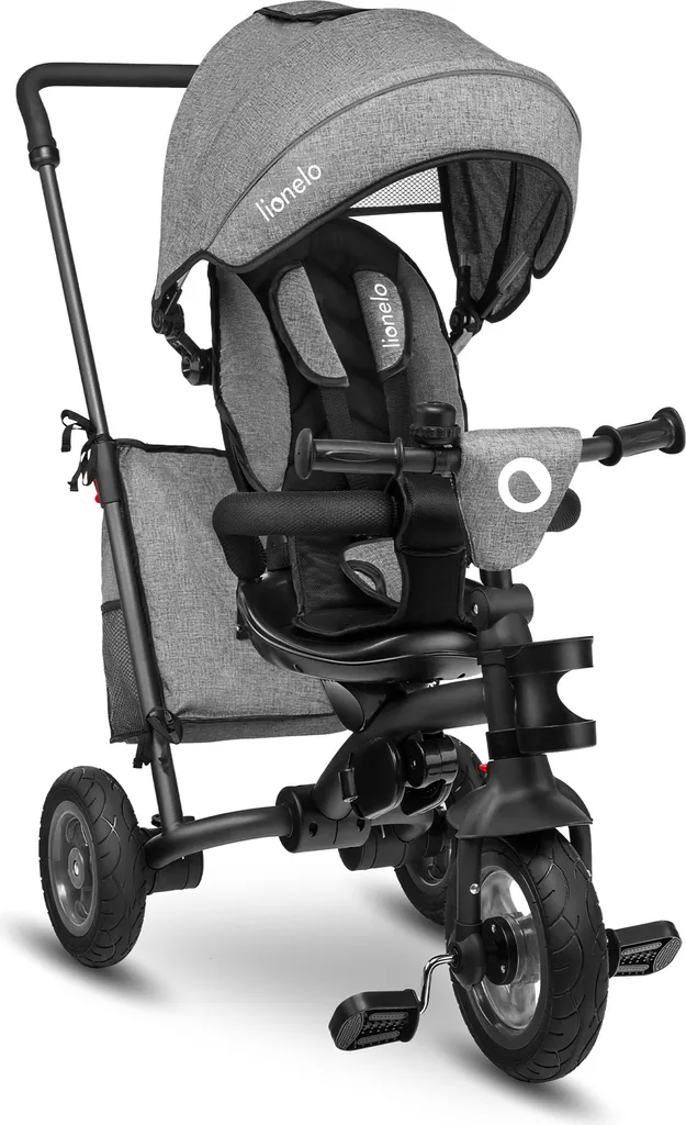 Lionelo Tris Tricycle évolutif enfant dès 1 an Gris avec canne parentale